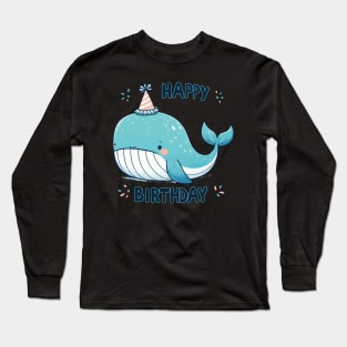 Kawaii Happy Birthday Blue Whale Long Sleeve T-Shirt
